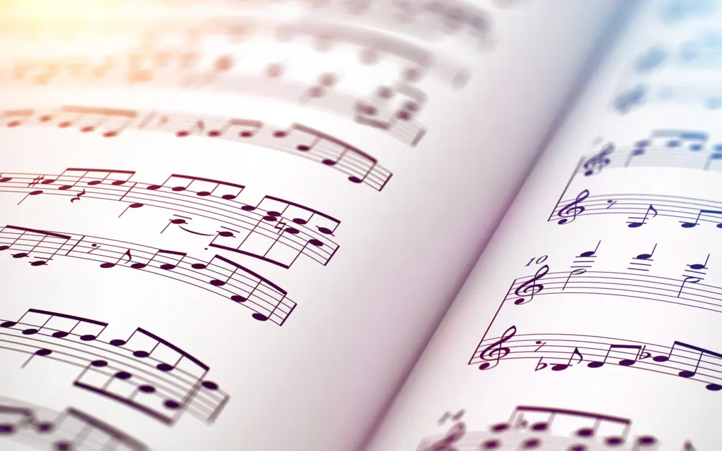 Piano-31 Close up of sheet music on white paper.