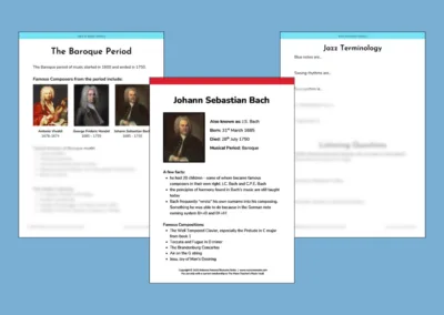 ready to print history worksheets covering things like musical periods, specific composers and form and structure