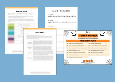 exercises to hone specific skills like rhythm, pitch as well as listening calendars